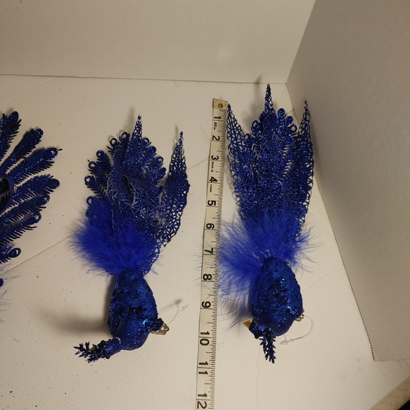 Deep Blue 4 Feather Peacocks Glitter and Feathers Long Tail 1 Humming Bird Clip - Picture 16 of 16